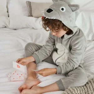 magasin pas cher Combi-pyjama Loup Garçon Gris Clair – Vertbaudet 12