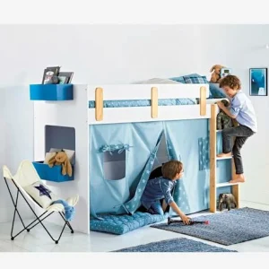 grande promotion Lit Mezzanine Mi-hauteur Enfant LIGNE EVEREST Blanc/bois – Vertbaudet 12