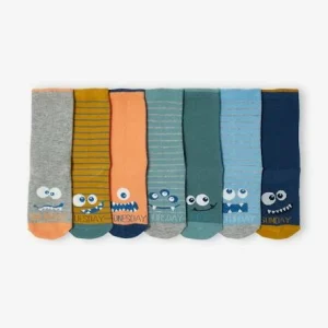 mode pas cher Lot De 7 Paires De Chaussettes Semainier Monstres Vert – Vertbaudet 9